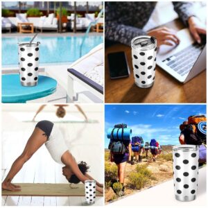 ALAZA White Black Polka Dot Water Bottle Tumbler with Lid and Straws 20 Oz Stainless Steel Vacuum Insulated Coffee Travel Mug Cup