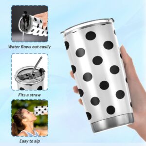 ALAZA White Black Polka Dot Water Bottle Tumbler with Lid and Straws 20 Oz Stainless Steel Vacuum Insulated Coffee Travel Mug Cup