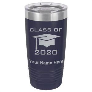 lasergram 20oz vacuum insulated tumbler mug, grad cap class of 2023, 2024, 2025, 2026, 2027, personalized engraving included (navy blue)