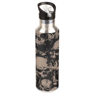 yocosy insulated stainless steel water bottle with straw 20oz retro vintage skull skeleton gothic sports water bottles bpa free leakproof metal vacuum flask jug for kids gym fitness