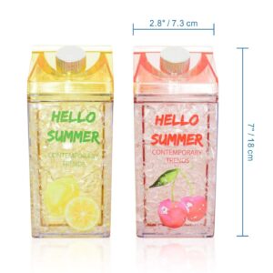 2 Pack Milk Carton Water Bottle, Kids Water Bottle with Leak Proof Lids and Straw,Double Wall Gel Insulated Freezer Drink Bottle,For Outdoor Sports Travel Home School,Water Bottle(400ml)