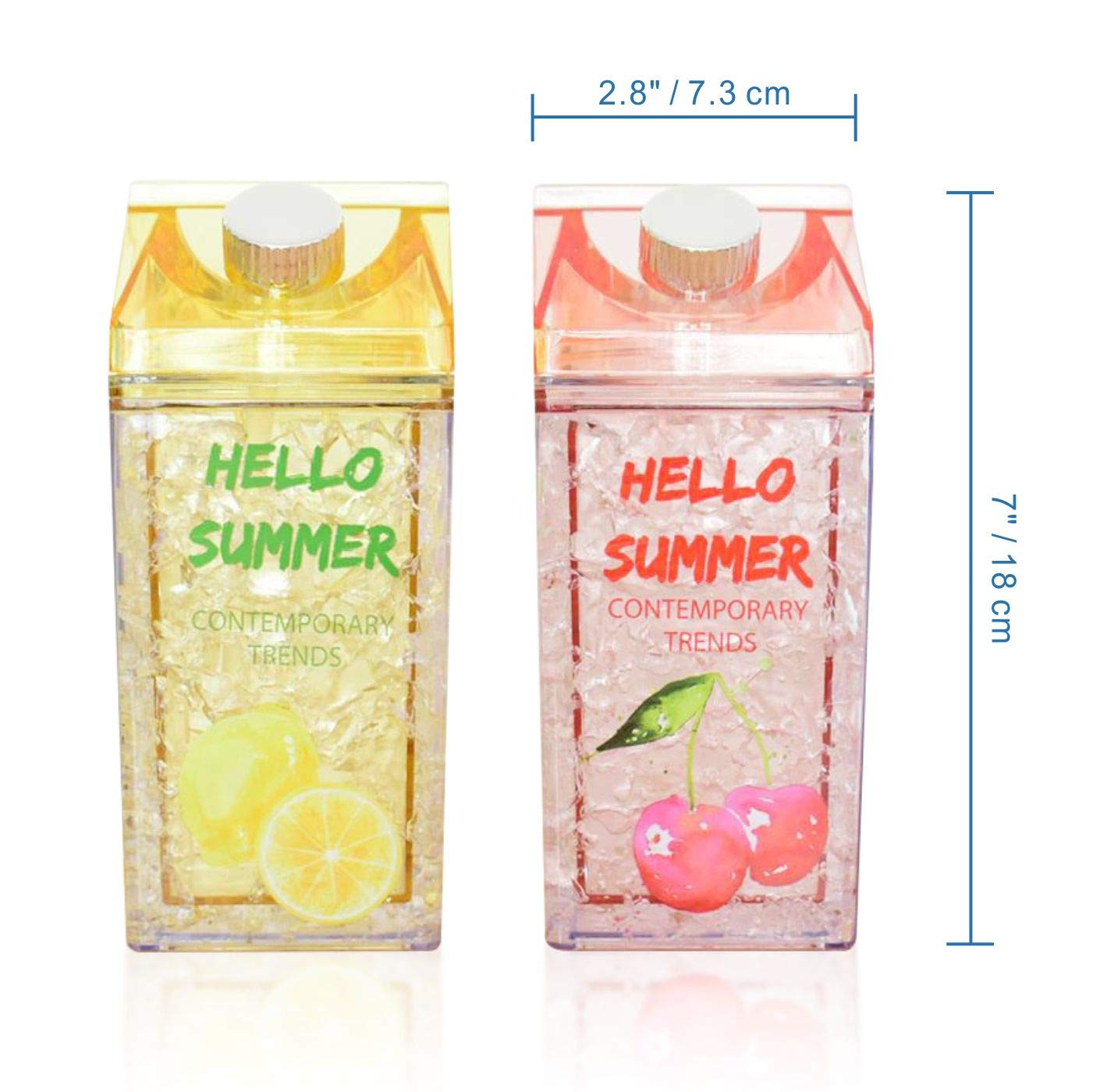 2 Pack Milk Carton Water Bottle, Kids Water Bottle with Leak Proof Lids and Straw,Double Wall Gel Insulated Freezer Drink Bottle,For Outdoor Sports Travel Home School,Water Bottle(400ml)