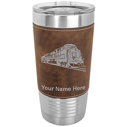 LaserGram 20oz Vacuum Insulated Tumbler Mug, Freight Train, Personalized Engraving Included (Faux Leather, Rustic)