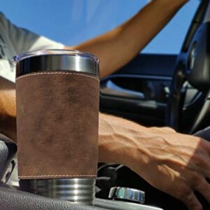 LaserGram 20oz Vacuum Insulated Tumbler Mug, Freight Train, Personalized Engraving Included (Faux Leather, Rustic)