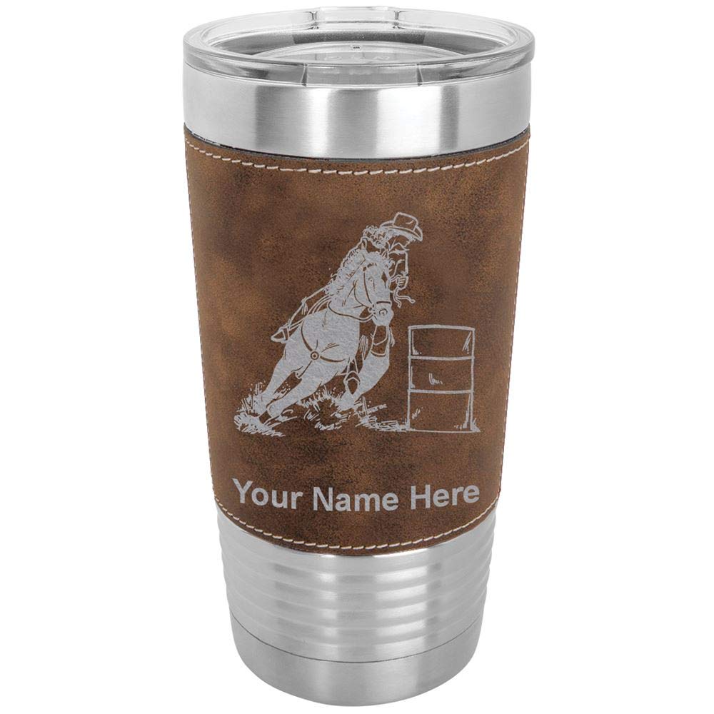 LaserGram 20oz Vacuum Insulated Tumbler Mug, Barrel Racer, Personalized Engraving Included (Faux Leather, Rustic)