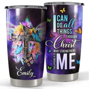 Personalized Christian Tumbler,Butterfly Faith Mug,Coffee Mug Jesus,Christian Coffee Mugs,Bible Verse Mug,Woman Of Faith Mug,Christian Travel Mug Stainless Steel 20Oz,Spiritual Gift For Women