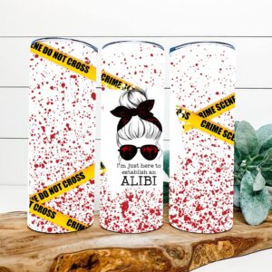 Alibi, True Crime, Blood Splatter, Crime Scene Tape, Murderino, Hot/Cold Travel Stainless Steel Tumbler