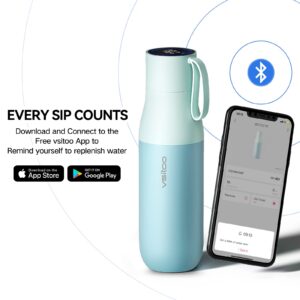 VSITOO Insulated Sports Water Bottle 15oz, Rechargeable, LED Temperature Display, Keep Drink Hot/Cold, Stainless Steel Triple Vacuum Insulated Thermos - BPA Free Leakproof Canteen, for Travel or Gym