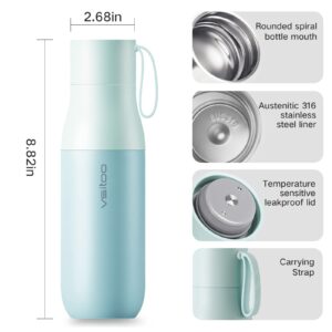 VSITOO Insulated Sports Water Bottle 15oz, Rechargeable, LED Temperature Display, Keep Drink Hot/Cold, Stainless Steel Triple Vacuum Insulated Thermos - BPA Free Leakproof Canteen, for Travel or Gym