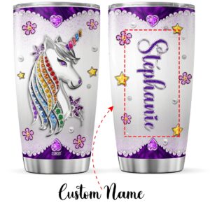 CUBICER Personalized Coffee Tumbler Unicorn Jewelry Style Custom Name Valentines Gifts For Girls Women Cute Insulated Cup Travel Mug With Lid Stainless Steel Tumblers Hot And Cold