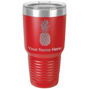 lasergram 30oz vacuum insulated tumbler mug, pineapple, personalized engraving included (red)