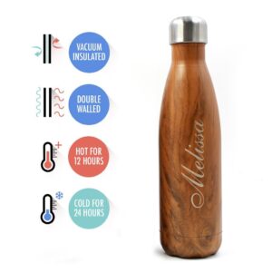 Customized Engraved Double Wall Stainless Steel Vacuum Insulated Water Bottle Birthday Wedding Graduation Gift, 17 oz (Wood)