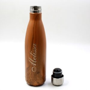 Customized Engraved Double Wall Stainless Steel Vacuum Insulated Water Bottle Birthday Wedding Graduation Gift, 17 oz (Wood)