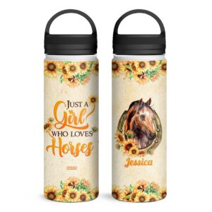 winorax personalized sunflower horse water bottle 12oz 18oz 32oz insulated stainless steel sports bottles travel cup birthday christmas back to school gift for women girls kids