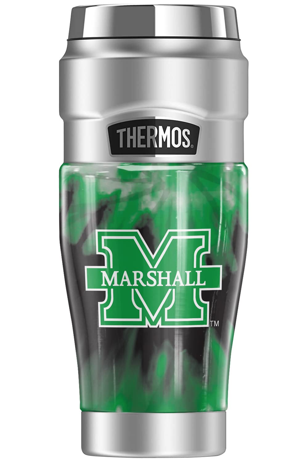 THERMOS Marshall University OFFICIAL Tie-Dye STAINLESS KING Stainless Steel Travel Tumbler, Vacuum insulated & Double Wall, 16oz