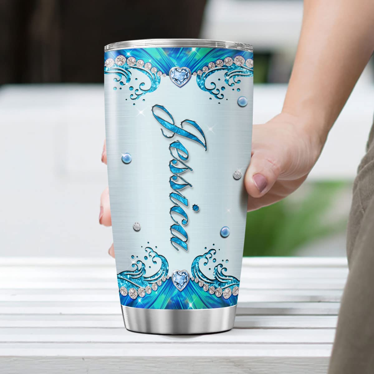 CUBICER Personalized Coffee Tumbler Shark Jewelry Style Custom Name Birthday Gifts For Women Girls Men Boys Kids Womens Day Insulated Cup Travel Mug With Lid Cute Cold Steel Cups