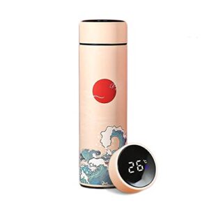 coffee thermos water bottle, smart tea infuser bottle with led temperature display, trendy style 17 oz stainless-steel water bottle