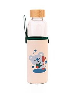 grupo erik bt21 official merchandise koya glass water bottle - 500ml / 17oz - glass bottle - hot&cold water bottle - water bottle 500ml - bt21 merchandise - bt21 koya - kawaii water bottle