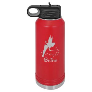 mip brand 32 oz. double wall vacuum insulated stainless steel water bottle tumbler travel mug fairy believe (red)