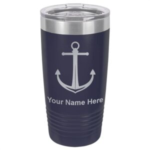 lasergram 20oz vacuum insulated tumbler mug, boat anchor, personalized engraving included (navy blue)