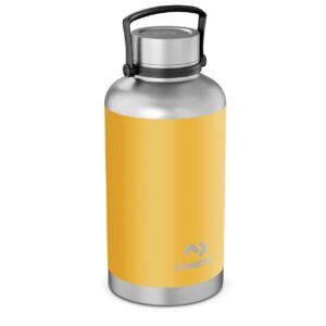 dometic 64oz double wall insulated wide mouth stainless steel thermo bottle with stainless steel screw-on cap, glow