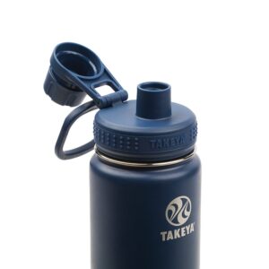 Takeya Actives Insulated Stainless Steel Water Bottle with Spout Lid, 24 Ounce, Midnight Blue and Takeya Actives Straw Lid for Insulated Water Bottle, Wide Mouth, Black