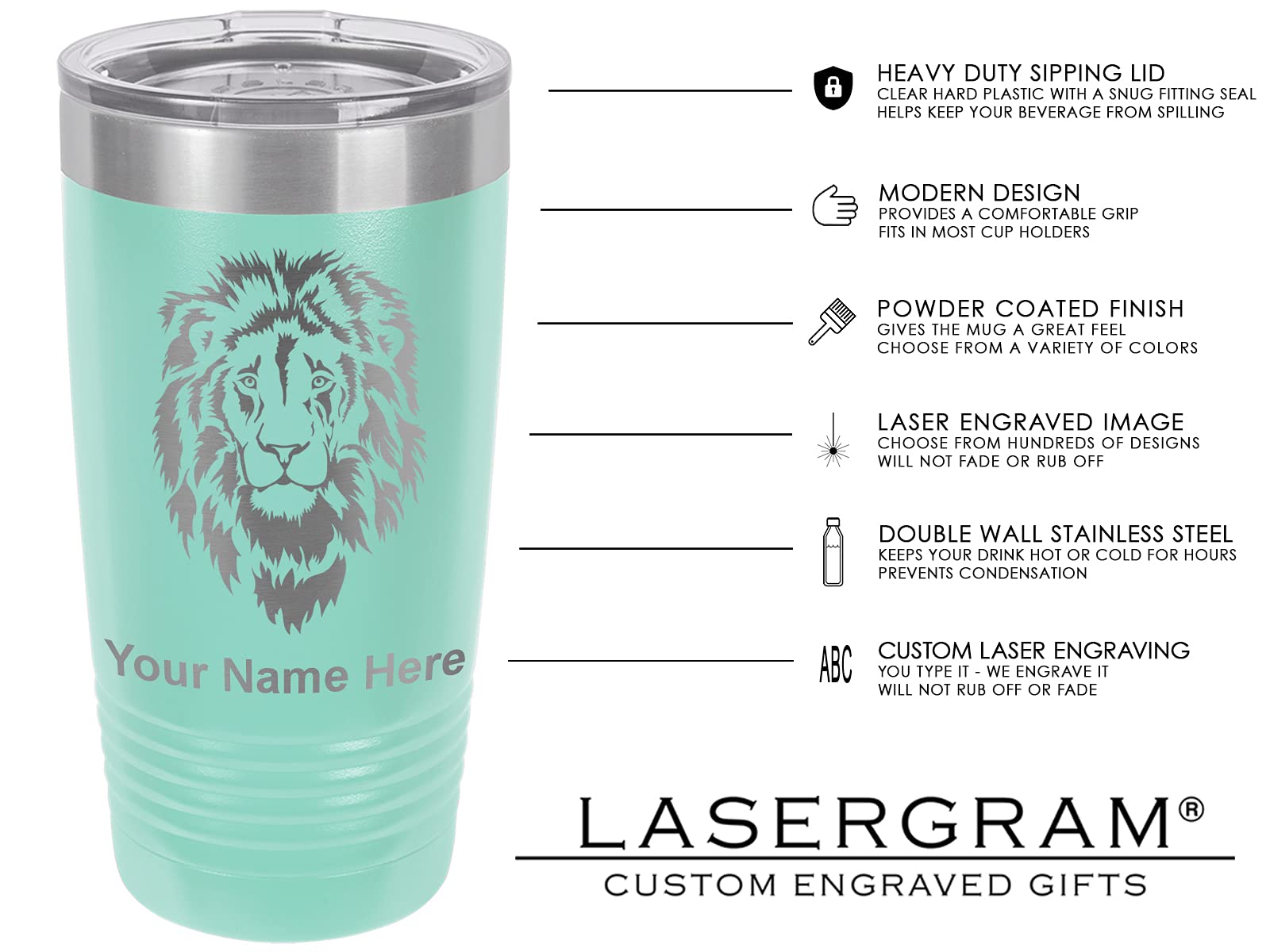 LaserGram 20oz Vacuum Insulated Tumbler Mug, Seahorse, Personalized Engraving Included (Teal)