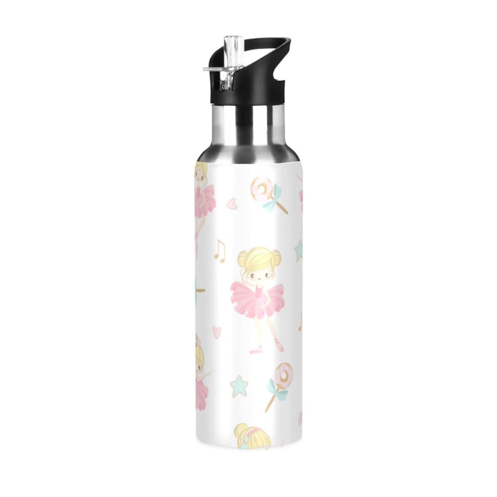 Kigai Ballet Girl Water Bottle with Straw Lid 20oz Vacuum Insulated Stainless Steel Sport Water Bottles for Gym, School, Travel