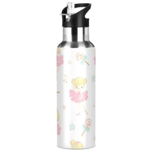 Kigai Ballet Girl Water Bottle with Straw Lid 20oz Vacuum Insulated Stainless Steel Sport Water Bottles for Gym, School, Travel