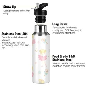 Kigai Ballet Girl Water Bottle with Straw Lid 20oz Vacuum Insulated Stainless Steel Sport Water Bottles for Gym, School, Travel