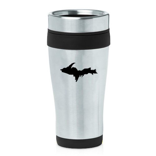 16oz Insulated Stainless Steel Travel Mug Upper Peninsula Michigan (Black)