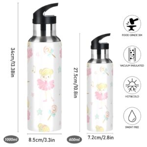 Kigai Ballet Girl Water Bottle with Straw Lid 20oz Vacuum Insulated Stainless Steel Sport Water Bottles for Gym, School, Travel