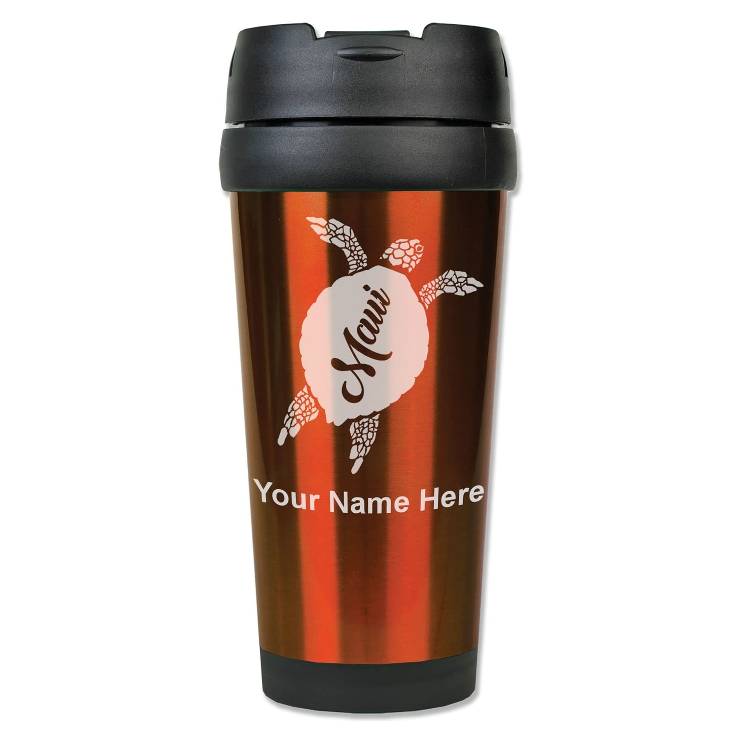 LaserGram 16oz Coffee Travel Mug, Maui Sea Turtle, Personalized Engraving Included (Orange)