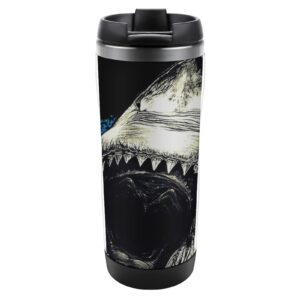 evil shark teeth travel coffee mugs with lid insulated cups stainless steel double wall water bottle