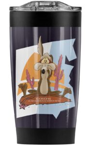 logovision looney tunes wile e. coyote stainless steel tumbler 20 oz coffee travel mug/cup, vacuum insulated & double wall with leakproof sliding lid | great for hot drinks and cold beverages