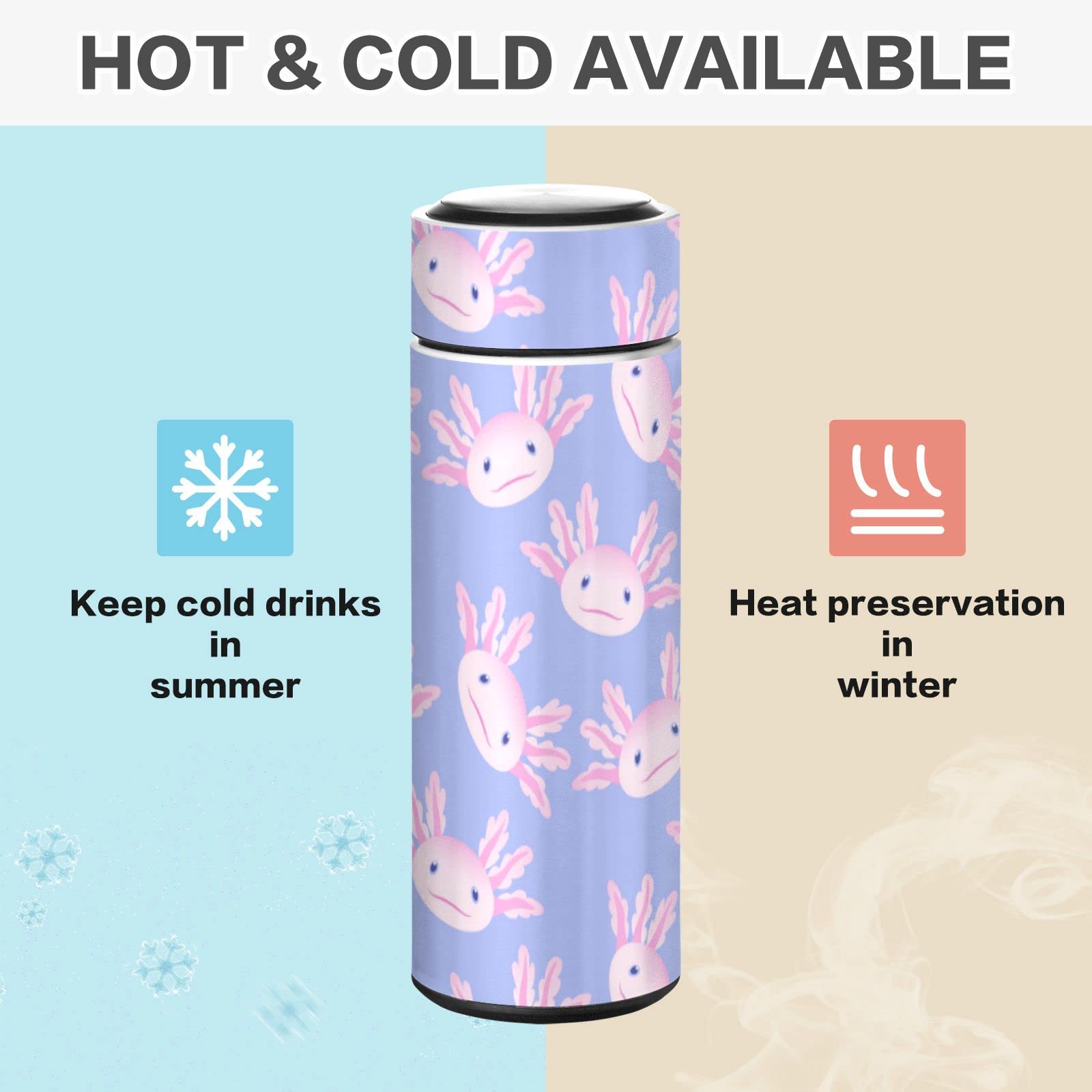 Glaphy Cute Pink Animal Axolotl Water Bottle, BPA-Free, Stainless Steel, 17 oz Insulated Water Bottles Kids, for School, Office, Gym, Sports, Travel, 500ml