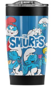 logovision the smurfs smurf group collage stainless steel 20 oz travel tumbler, vacuum insulated & double wall with leakproof sliding lid beverages