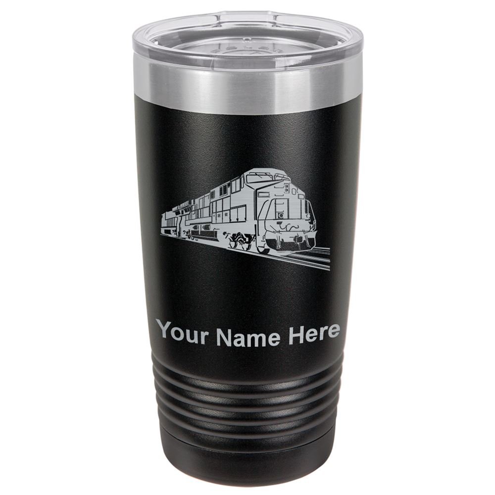 LaserGram 20oz Vacuum Insulated Tumbler Mug, Freight Train, Personalized Engraving Included (Black)