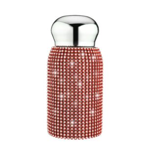 diamond thermos bottle for womens, diamond water bottle bling rhinestone small cute 200ml stainless steel vacuum flask sparkling refillable metal insulated glitter thermal bottle (red)