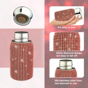 Diamond Thermos Bottle for Womens, Diamond Water Bottle Bling Rhinestone Small Cute 200ML Stainless Steel Vacuum Flask Sparkling Refillable Metal Insulated Glitter Thermal Bottle (Red)