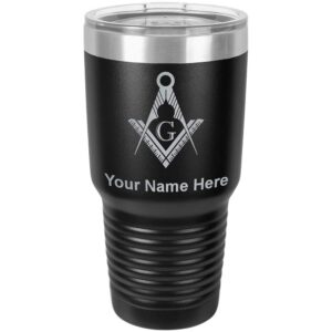 lasergram 30oz vacuum insulated tumbler mug, freemason symbol, personalized engraving included (black)