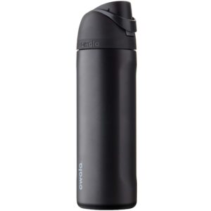 OwalaOwala FreeSip Insulated Stainless Steel Water Bottle, Very Dark & Silicone Water Bottle Boot, Anti-Slip Protective Sleeve Cover, BlackOwala