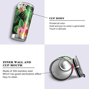 ALAZA Tumbler Tropical Flower Stainless Steel Vacuum Insulated Coffee Water Bottle with Lid and Straw Double Walled Travel Mug 20oz for Hot & Cold Drinks