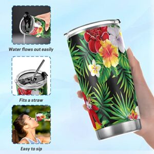 ALAZA Tumbler Tropical Flower Stainless Steel Vacuum Insulated Coffee Water Bottle with Lid and Straw Double Walled Travel Mug 20oz for Hot & Cold Drinks