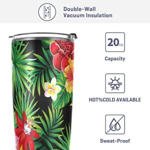 ALAZA Tumbler Tropical Flower Stainless Steel Vacuum Insulated Coffee Water Bottle with Lid and Straw Double Walled Travel Mug 20oz for Hot & Cold Drinks