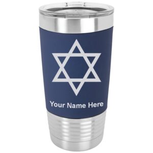 lasergram 20oz vacuum insulated tumbler mug, star of david, personalized engraving included (silicone grip, navy blue)