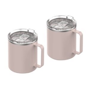 goodbrew camp mug - stainless steel insulated mug with strainer lid | double wall | comfortable grip handle | perfect for commuting, camping or traveling (12oz, 2 pack) (beige crema)