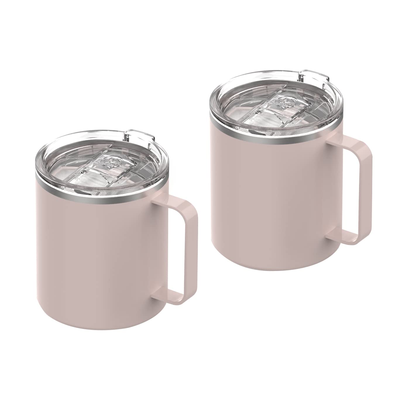 GOODBREW Camp Mug - Stainless Steel Insulated Mug with Strainer Lid | Double Wall | Comfortable Grip Handle | Perfect for Commuting, Camping or Traveling (12oz, 2 Pack) (Beige Crema)