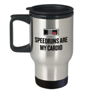 Funny Gaming Travel Mug - Gamer Gift Idea - Video Game Nerd Present - Speedruns Are My Cardio