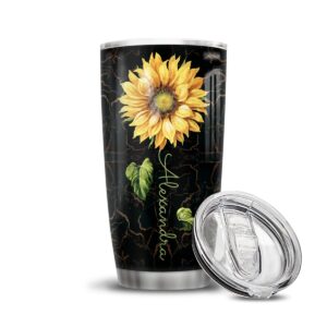 wassmin personalized sunflower 1 tumbler cup with lid 20oz 30oz floral stainless steel double wall vacuum insulated tumblers coffee travel mug birthday christmas cups gifts for daughter mothers women